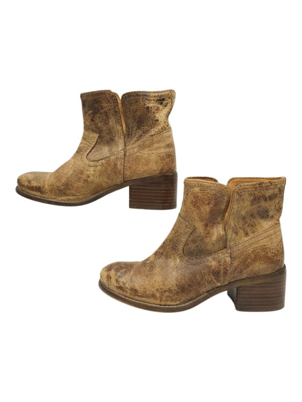 Diba True Distressed Leather Ankle Booties 6.5 Boho Western Cowgirl Boots Brown